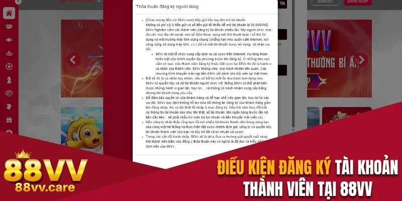 Điều kiện để đăng ký tài khoản thành viên tại 88VV